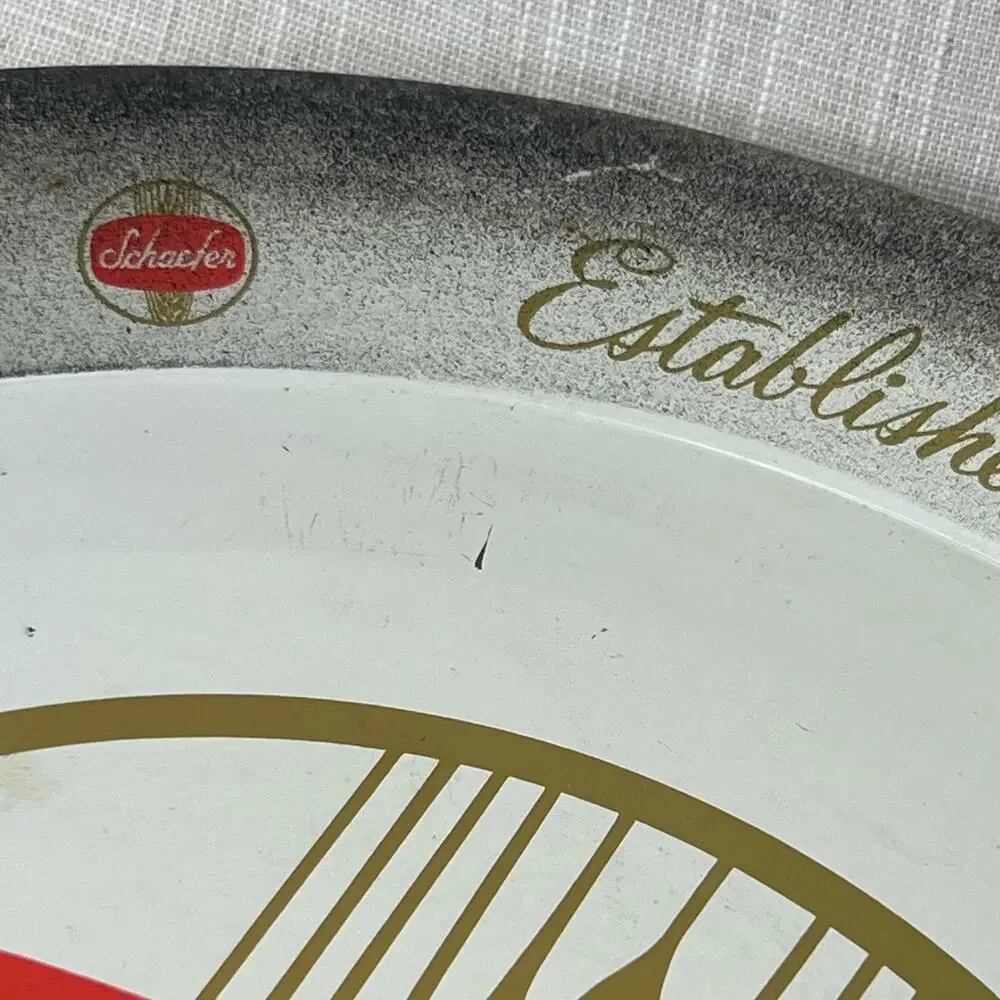 Vintage 60s Schaefer Beer Litho Tin Metal Serving Tray Advertising MCM Barware